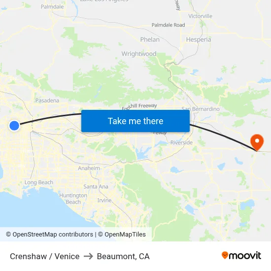 Crenshaw / Venice to Beaumont, CA map