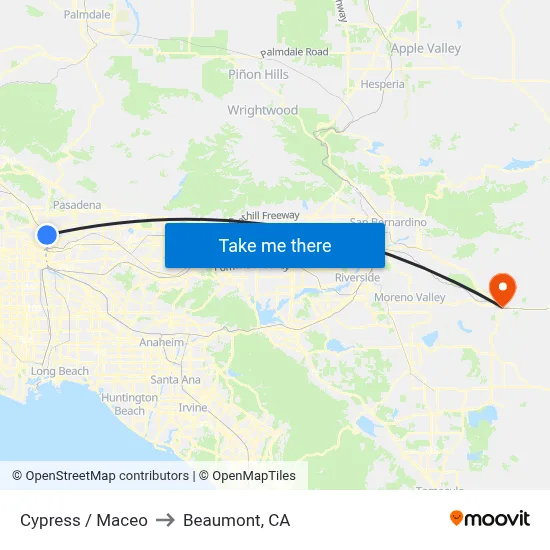 Cypress / Maceo to Beaumont, CA map