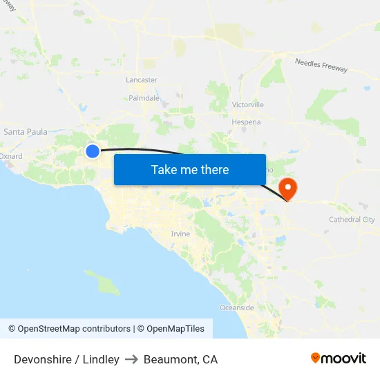Devonshire / Lindley to Beaumont, CA map