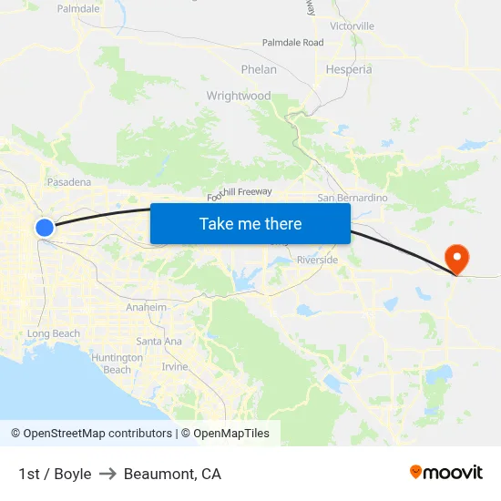 1st / Boyle to Beaumont, CA map