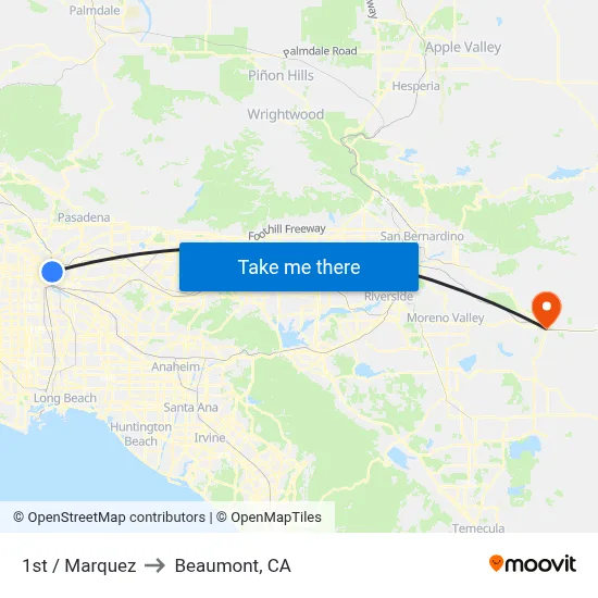 1st / Marquez to Beaumont, CA map