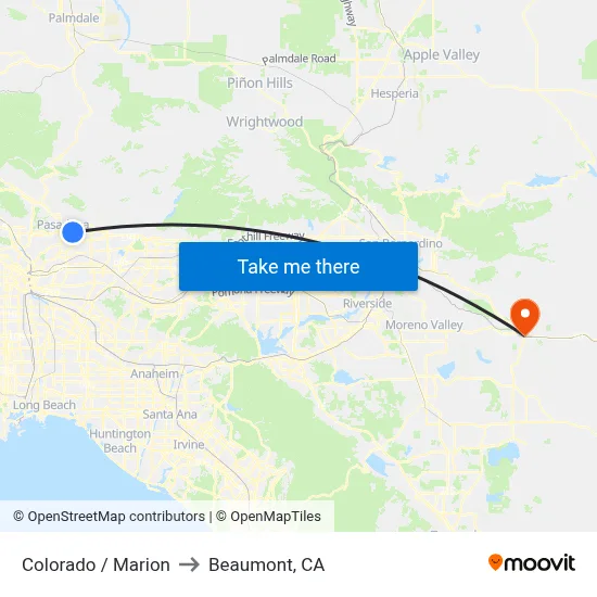 Colorado / Marion to Beaumont, CA map