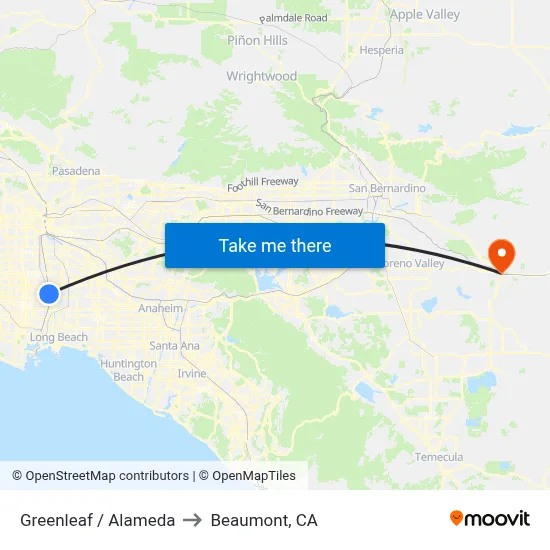 Greenleaf / Alameda to Beaumont, CA map
