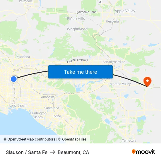 Slauson / Santa Fe to Beaumont, CA map