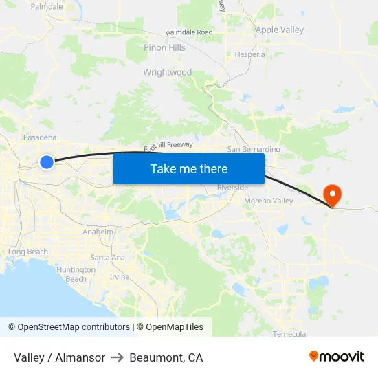 Valley / Almansor to Beaumont, CA map