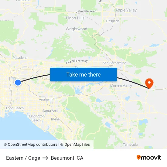 Eastern / Gage to Beaumont, CA map