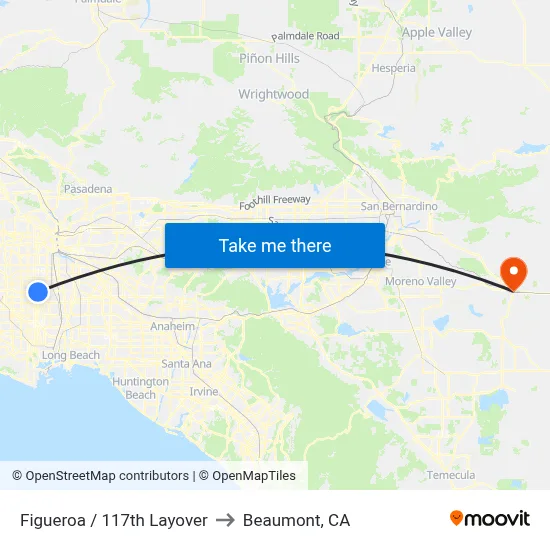 Figueroa / 117th Layover to Beaumont, CA map