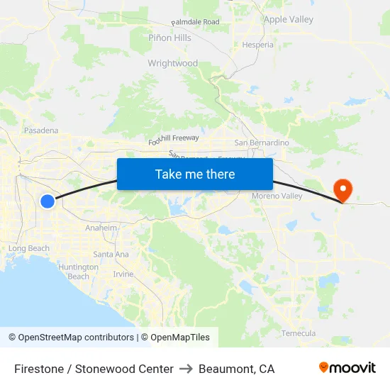 Firestone / Stonewood Center to Beaumont, CA map