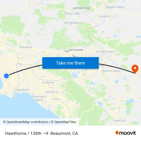Hawthorne / 138th to Beaumont, CA map