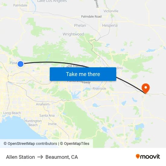 Allen Station to Beaumont, CA map