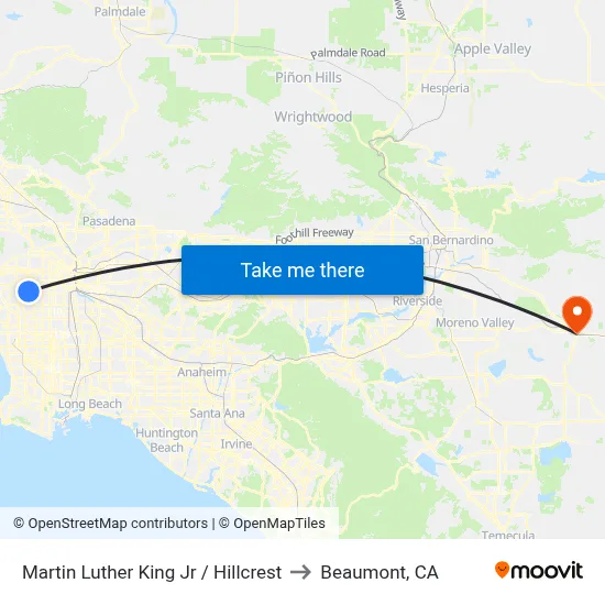 Martin Luther King Jr / Hillcrest to Beaumont, CA map