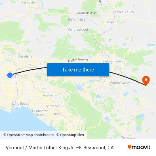 Vermont / Martin Luther King Jr to Beaumont, CA map