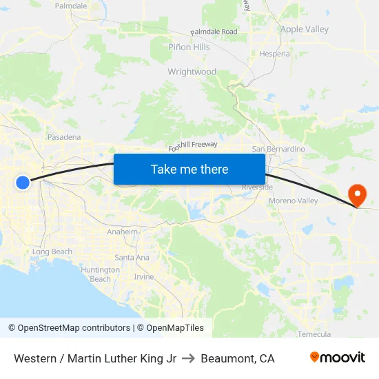Western / Martin Luther King Jr to Beaumont, CA map