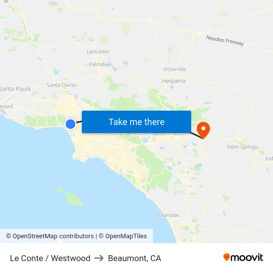 Le Conte / Westwood to Beaumont, CA map