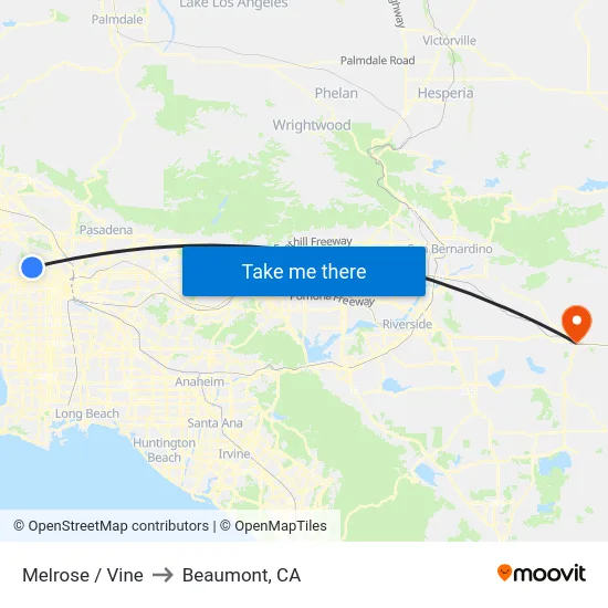 Melrose / Vine to Beaumont, CA map