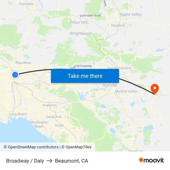 Broadway / Daly to Beaumont, CA map