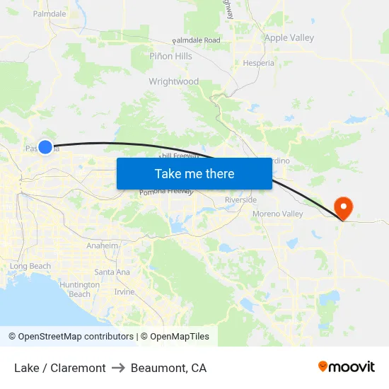 Lake / Claremont to Beaumont, CA map
