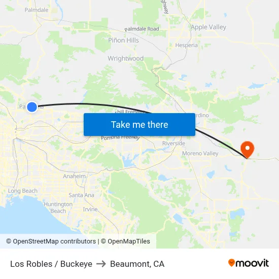 Los Robles / Buckeye to Beaumont, CA map