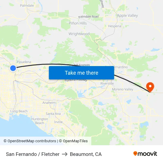 San Fernando / Fletcher to Beaumont, CA map
