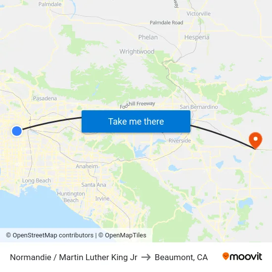 Normandie / Martin Luther King Jr to Beaumont, CA map