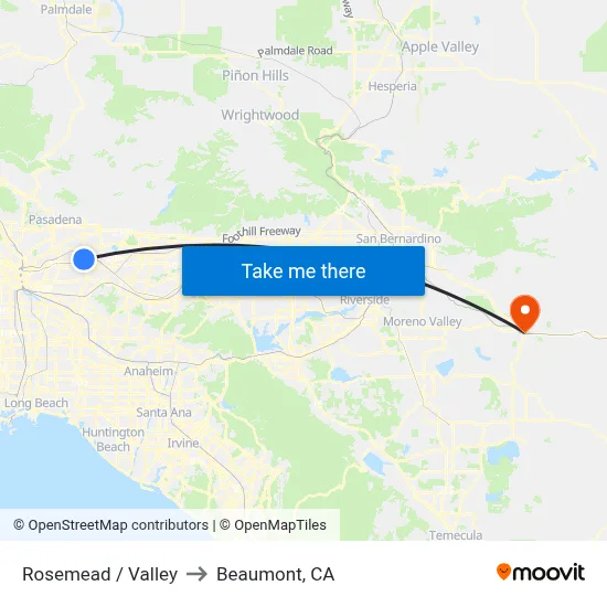 Rosemead / Valley to Beaumont, CA map
