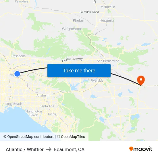 Atlantic / Whittier to Beaumont, CA map
