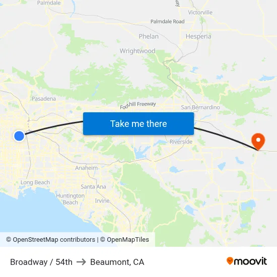 Broadway / 54th to Beaumont, CA map