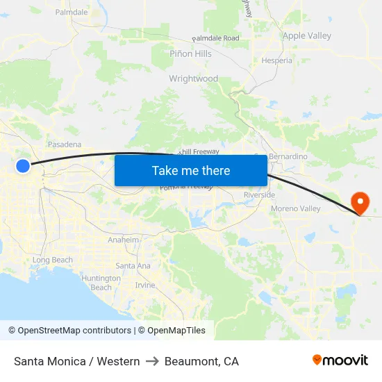 Santa Monica / Western to Beaumont, CA map