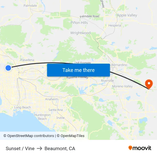 Sunset / Vine to Beaumont, CA map