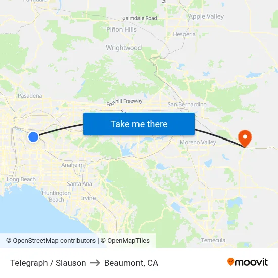 Telegraph / Slauson to Beaumont, CA map