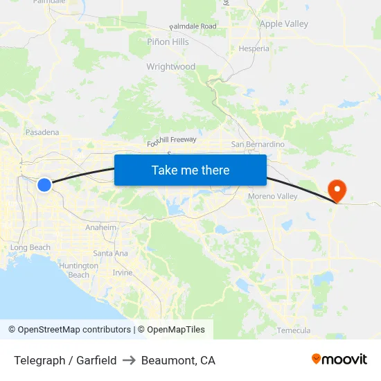 Telegraph / Garfield to Beaumont, CA map