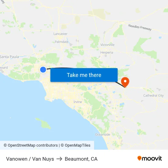 Vanowen / Van Nuys to Beaumont, CA map