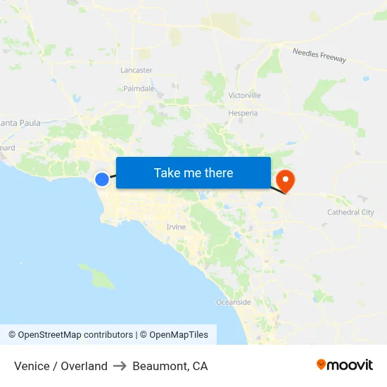 Venice / Overland to Beaumont, CA map