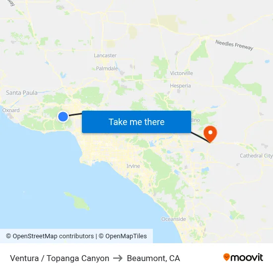 Ventura / Topanga Canyon to Beaumont, CA map