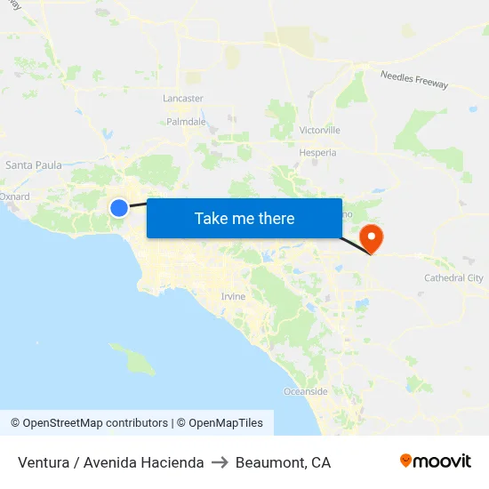 Ventura / Avenida Hacienda to Beaumont, CA map