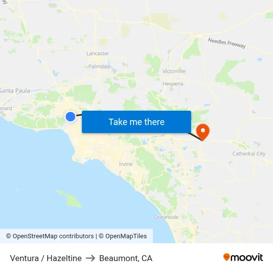 Ventura / Hazeltine to Beaumont, CA map
