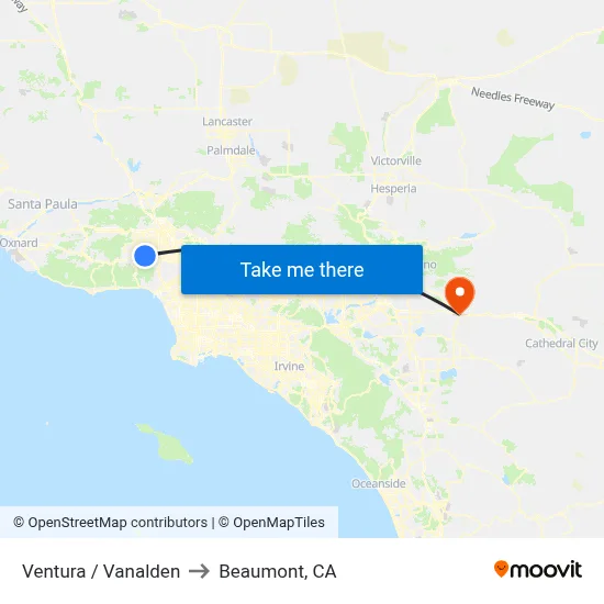 Ventura / Vanalden to Beaumont, CA map