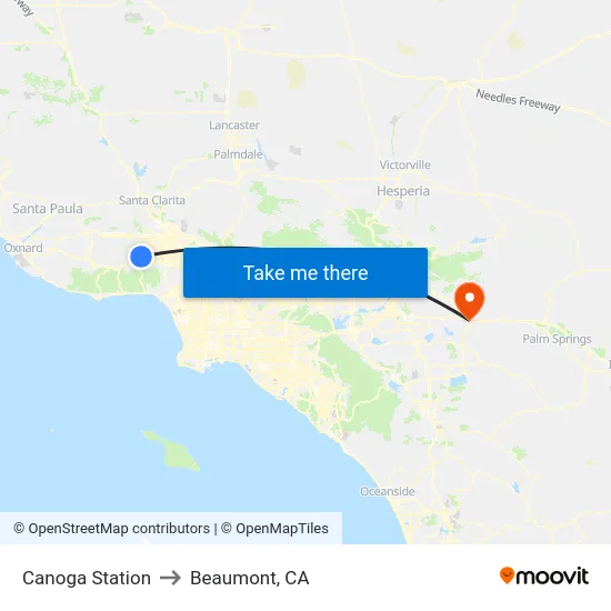 Canoga Station to Beaumont, CA map