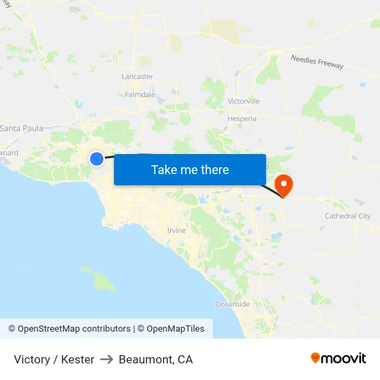 Victory / Kester to Beaumont, CA map