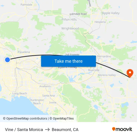 Vine / Santa Monica to Beaumont, CA map