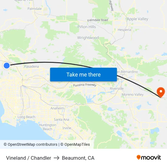 Vineland / Chandler to Beaumont, CA map