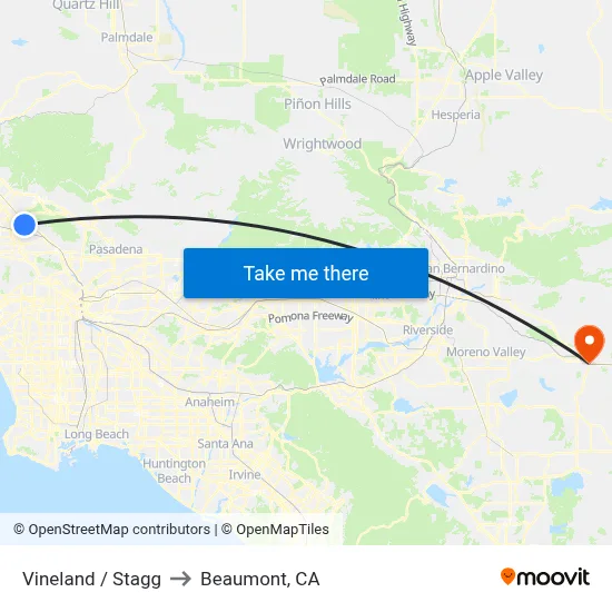 Vineland / Stagg to Beaumont, CA map