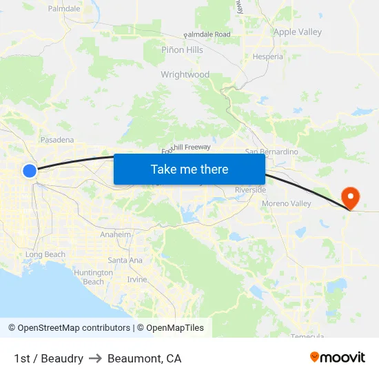 1st / Beaudry to Beaumont, CA map
