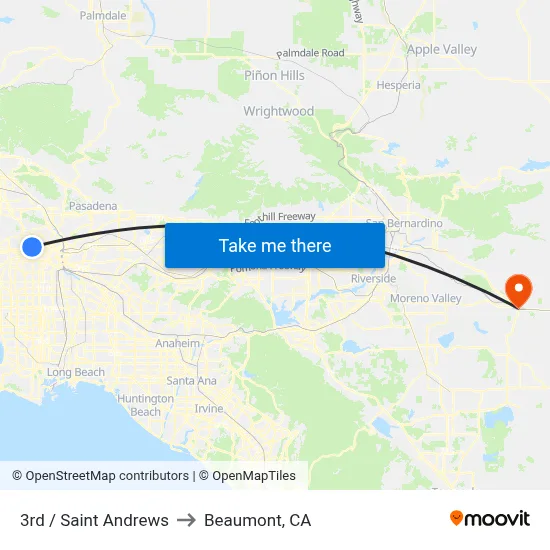 3rd / Saint Andrews to Beaumont, CA map