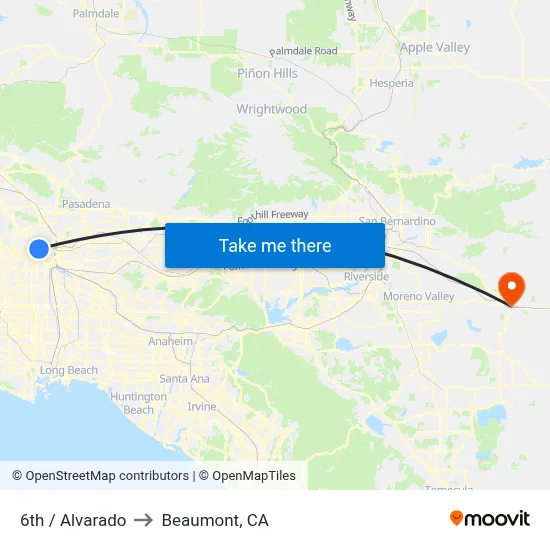 6th / Alvarado to Beaumont, CA map