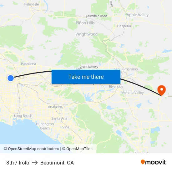 8th / Irolo to Beaumont, CA map