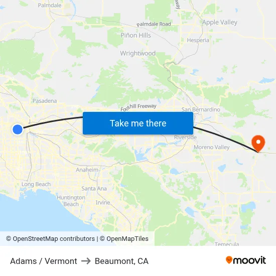 Adams / Vermont to Beaumont, CA map