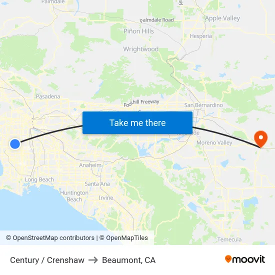 Century / Crenshaw to Beaumont, CA map