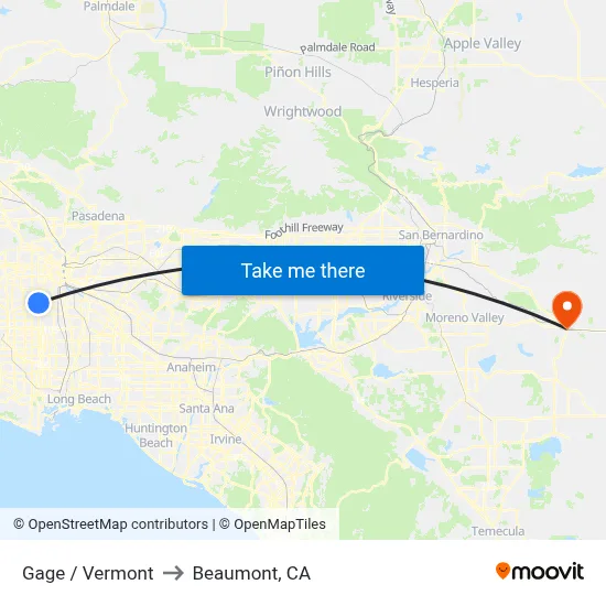 Gage / Vermont to Beaumont, CA map