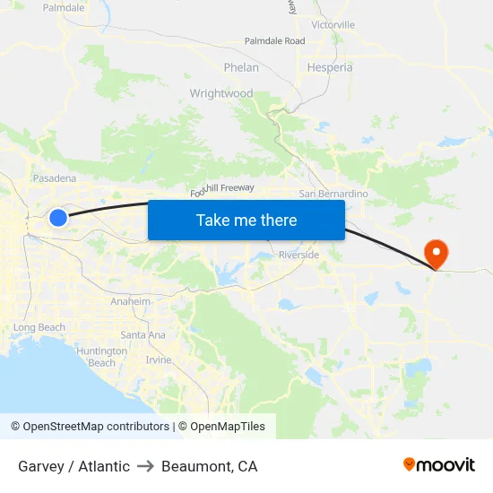 Garvey / Atlantic to Beaumont, CA map